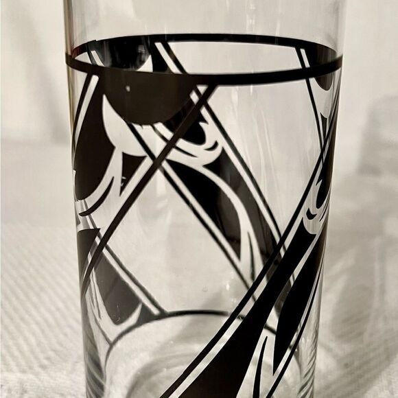 Libbey Tumblers Set of 4 With Three Black Diagonal Bands Leaf Design 14 Oz EVC. - Picture 6 of 8